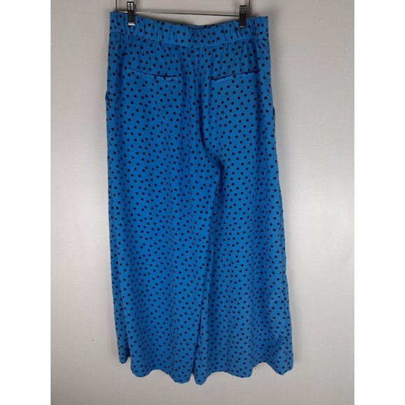 Zara Womens Blue Black Polkadot Pull On Wide Leg Cropped Pants Pockets L - Picture 3 of 7